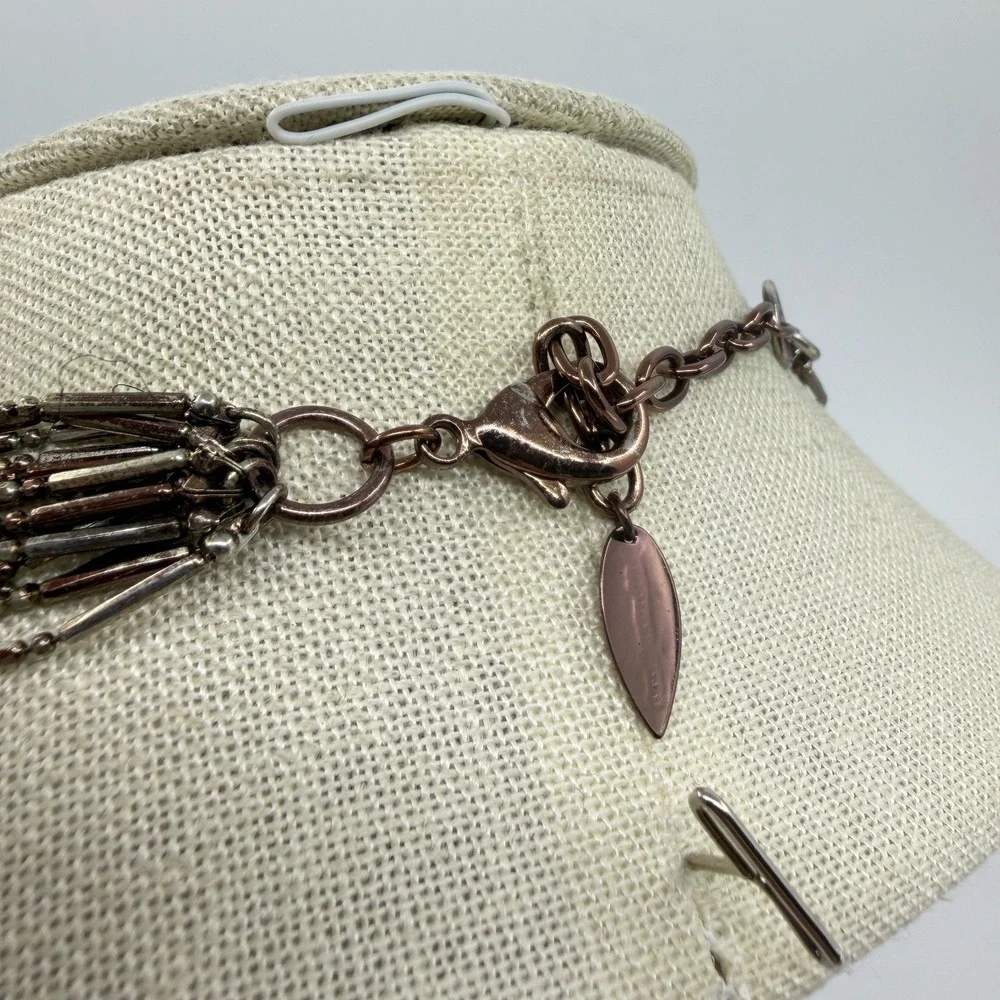 Bronze Tone Bugle Bead Multi Strand Necklace Layered Boho Statement Jewelry